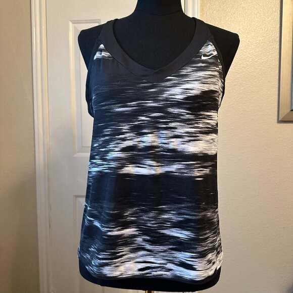 Nike Women’s Halter Tank Top Built-In Bra Black & White Size Large Athletic EUC - Picture 1 of 6